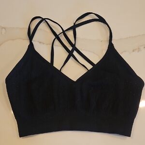 aerie Black Ribbed Crisscross Sports Bralette - Strappy Back